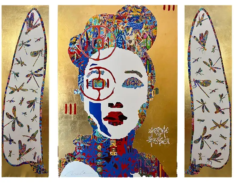160x205 Tryptique gold face libellules - Mila - Galerie Don Carli