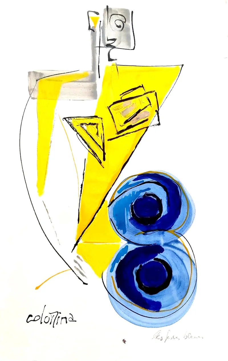 Technique mixte sur Vélin d'arches 58x38cm - Les fesses bleues - Jorge Colomina - Galerie Don Carli