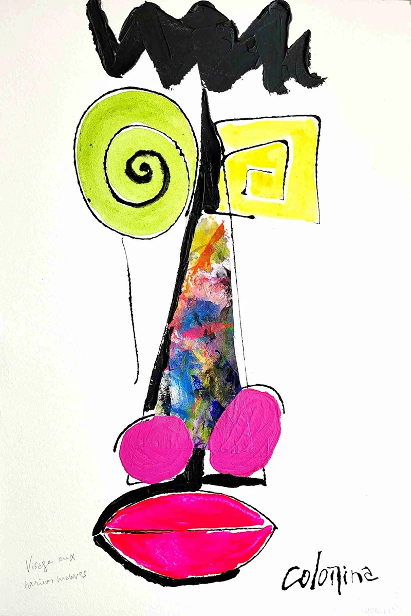 Technique mixte sur Vélin d'arches 58x38cm - Visage aux narines mauves - Jorge Colomina - Galerie Don Carli