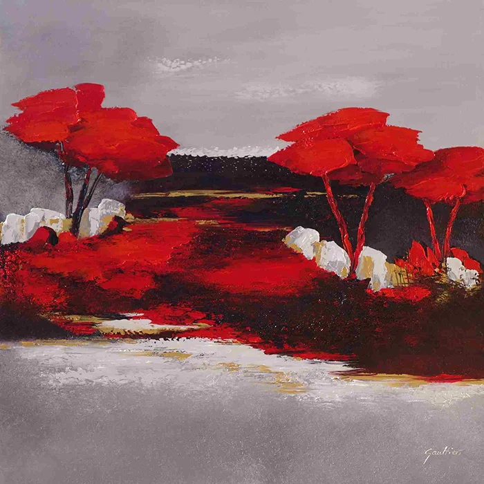 80x80cm Automne en rouge - Dominique Mylène Gaultier - Galerie Don Carli