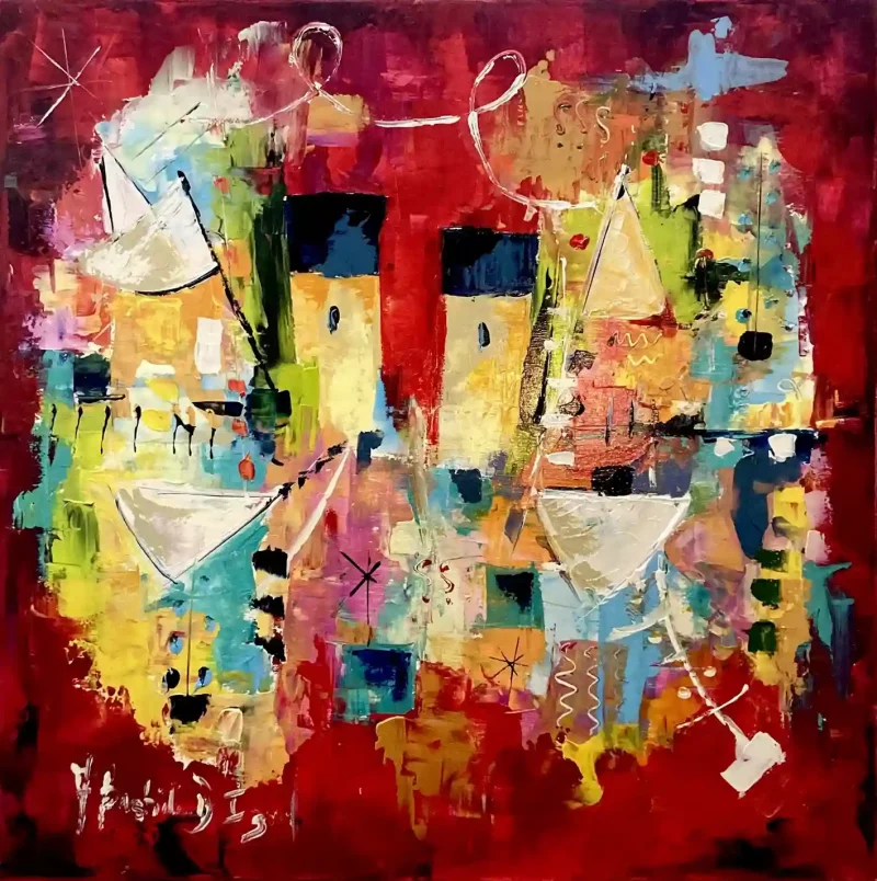 L'île aux oiseaux - 80x80 cm - Armelle Bastide d'Izar - Galerie Don Carli