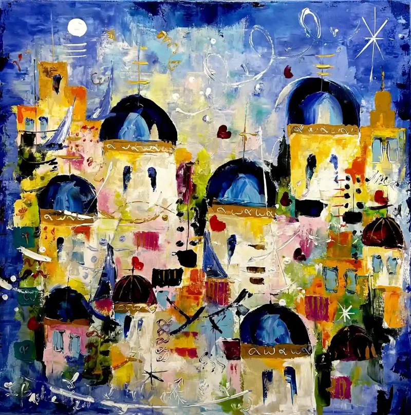 Santorin - 80x80 cm - Armelle Bastide d'Izar - Galerie Don Carli