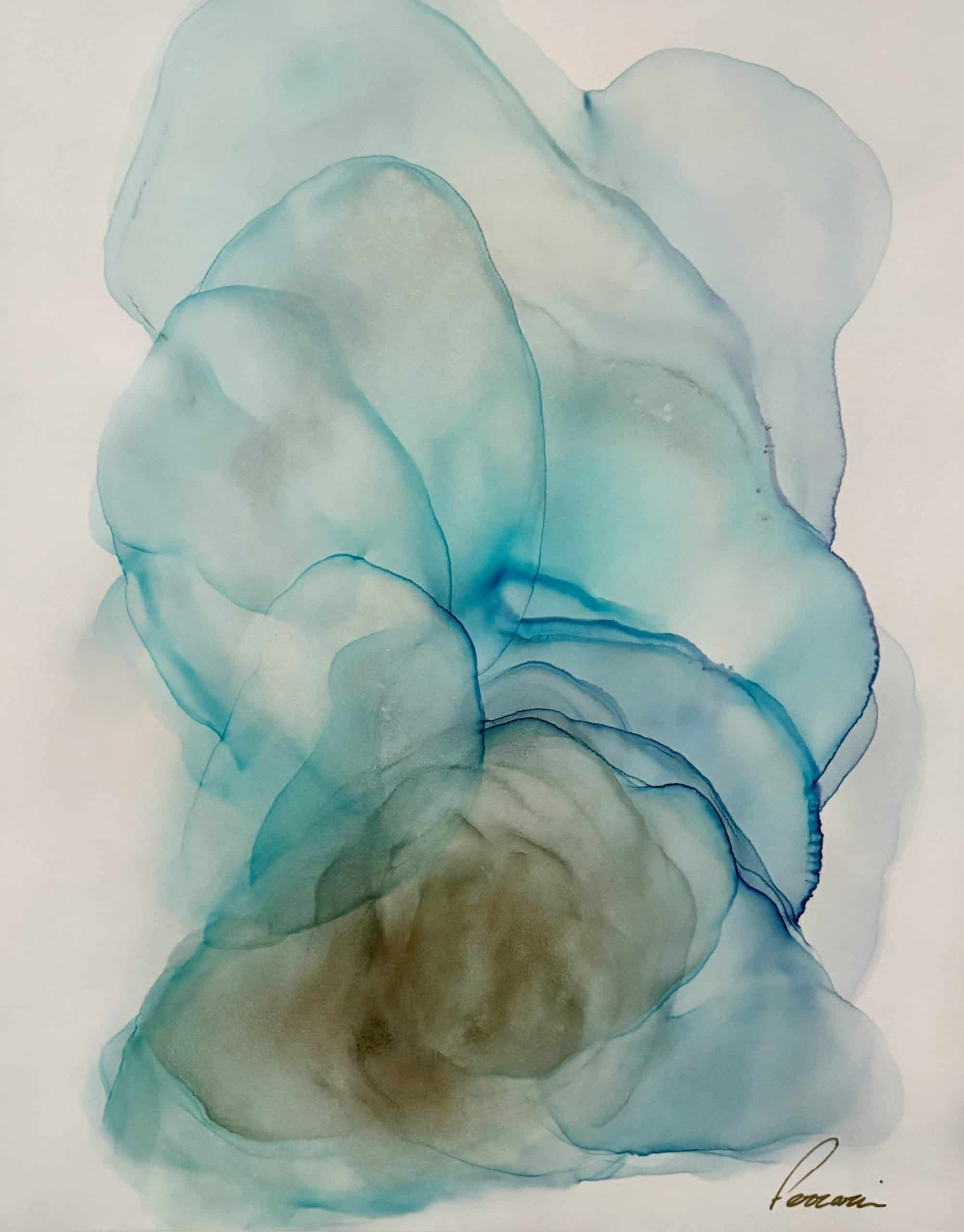 Blue clouds, techniques mixtes sur aluminium - 81 x 65 cm - Katia Ferrari