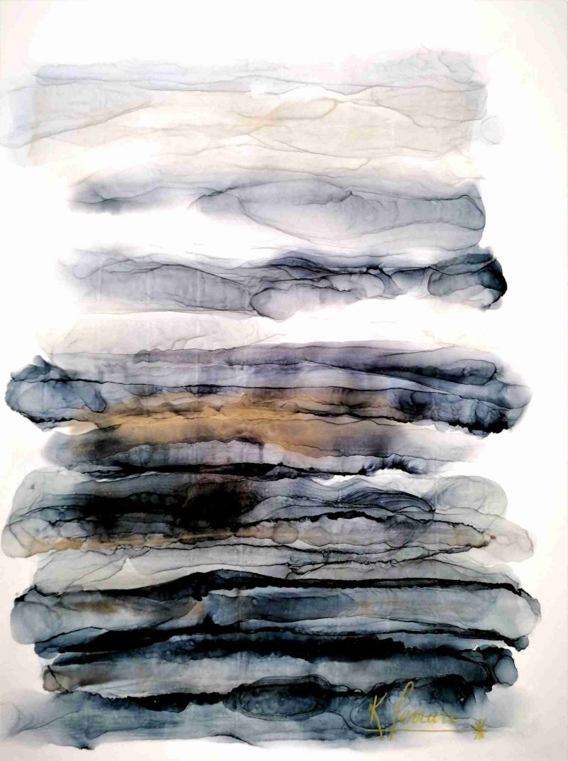 Black and gold clouds, techniques mixtes sur aluminium - 81 x 65 cm - Katia Ferrari