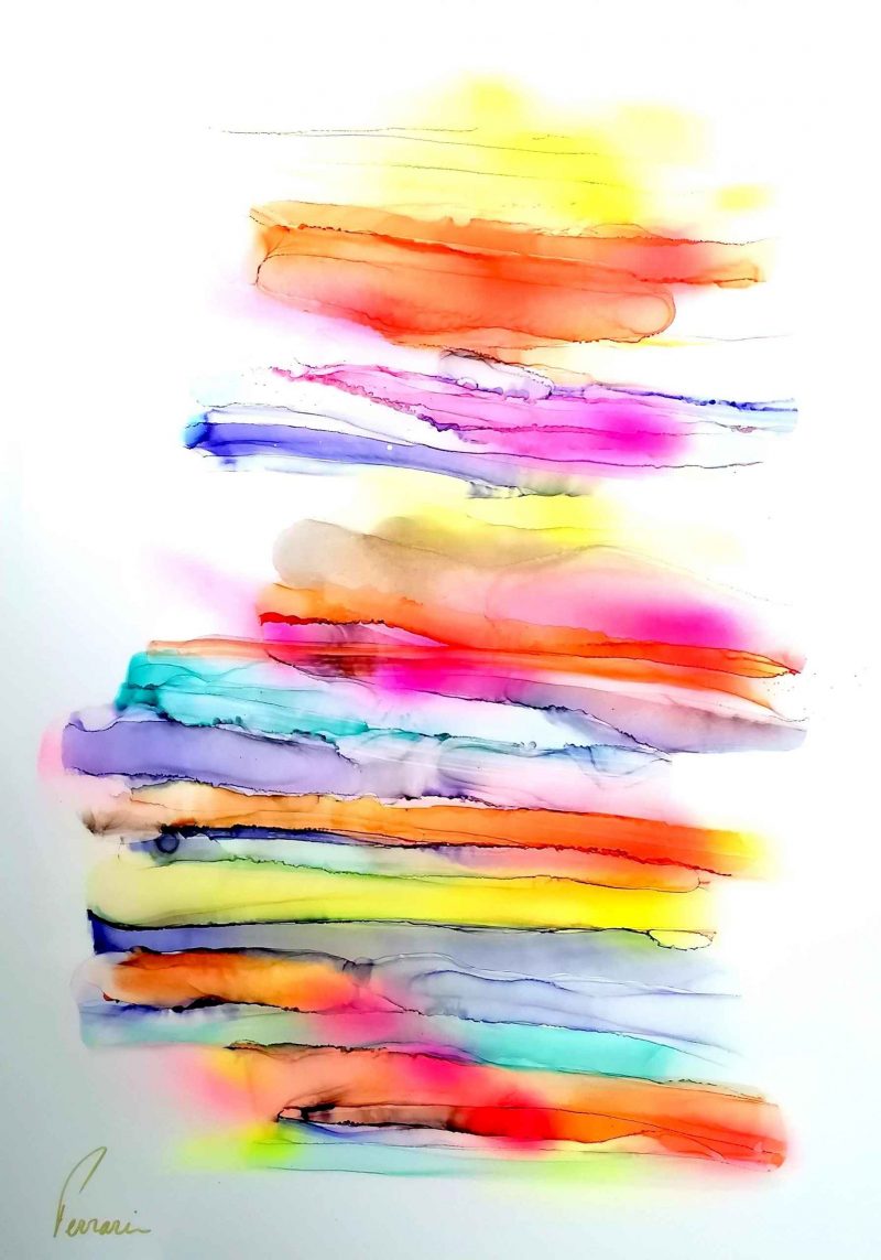 Voyage estival, techniques mixtes sur dibond- 92 x 65 cm - Katia Ferrari