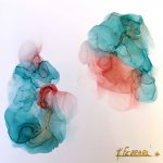 Cherry blue lagoon, techniques mixtes sur aluminium - 20 x 20 cm - Katia Ferrari