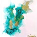 Daiquiri turquoise, techniques mixtes sur aluminium - 20 x 20 cm - Katia Ferrari