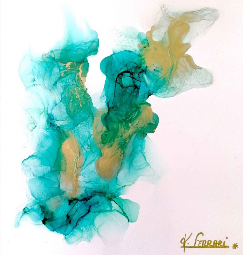 Daiquiri turquoise, techniques mixtes sur aluminium - 20 x 20 cm - Katia Ferrari