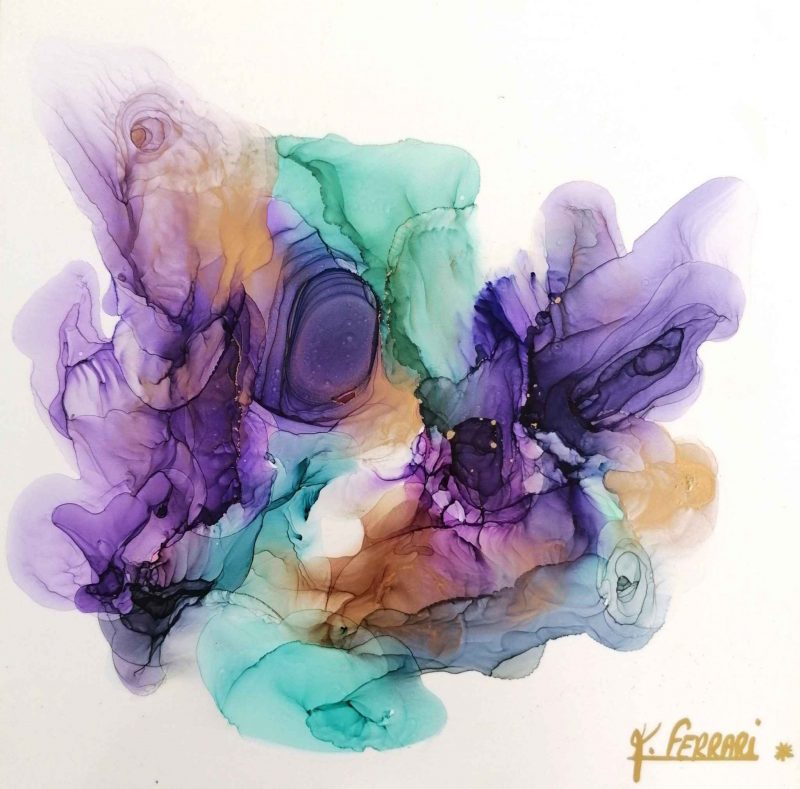 Mojito purple, techniques mixtes sur aluminium - 20 x 20 cm - Katia Ferrari