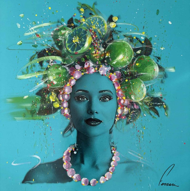 Citrons verts, techniques mixtes sur toile - 80 x 80 cm - Katia Ferrari