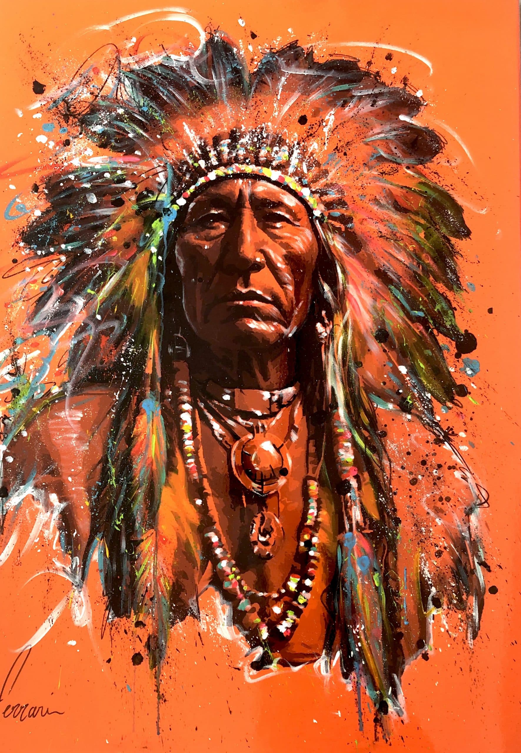 Sitting Bull, techniques mixtes sur toile - 96 x 65 cm - Katia Ferrari